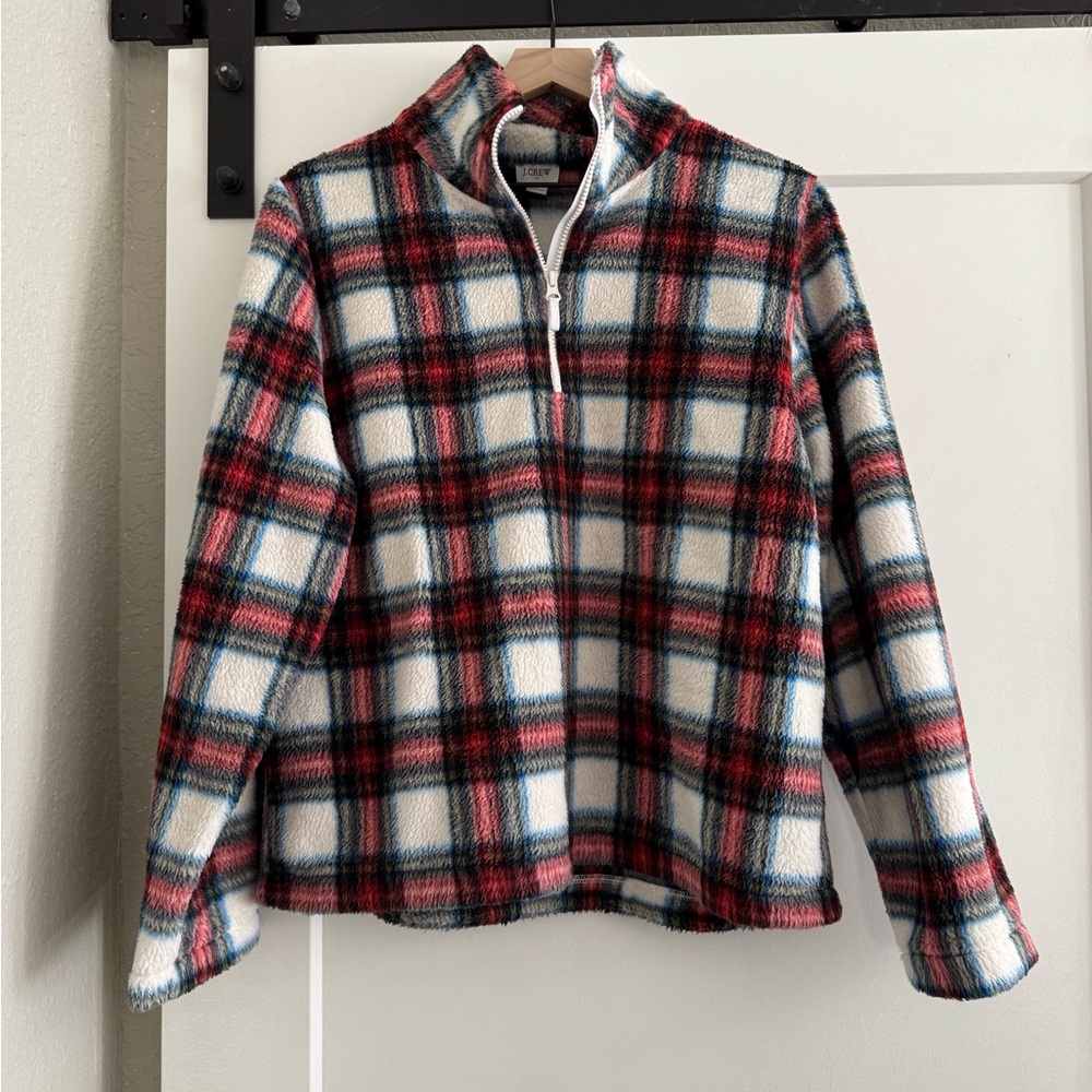 J. CREW TARTAN FLEECE PULLOVER